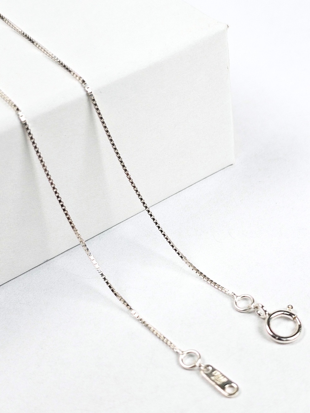 Cardano Box Chain Necklace 1mm Unisex 925 Sterling Silver Cadena Cardano 45cm